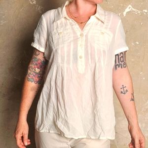 DKNY Vintage 00s Pullover Pintucked Cotton White Tunic Blouse XL